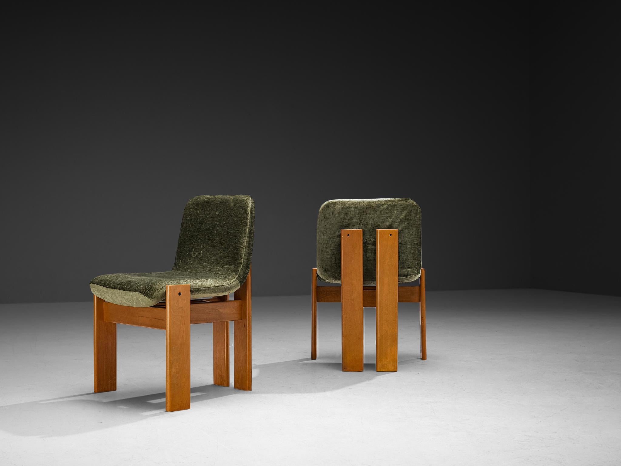 Set of Six Italian Dining Chairs in Olive Green Upholstery For Sale 4