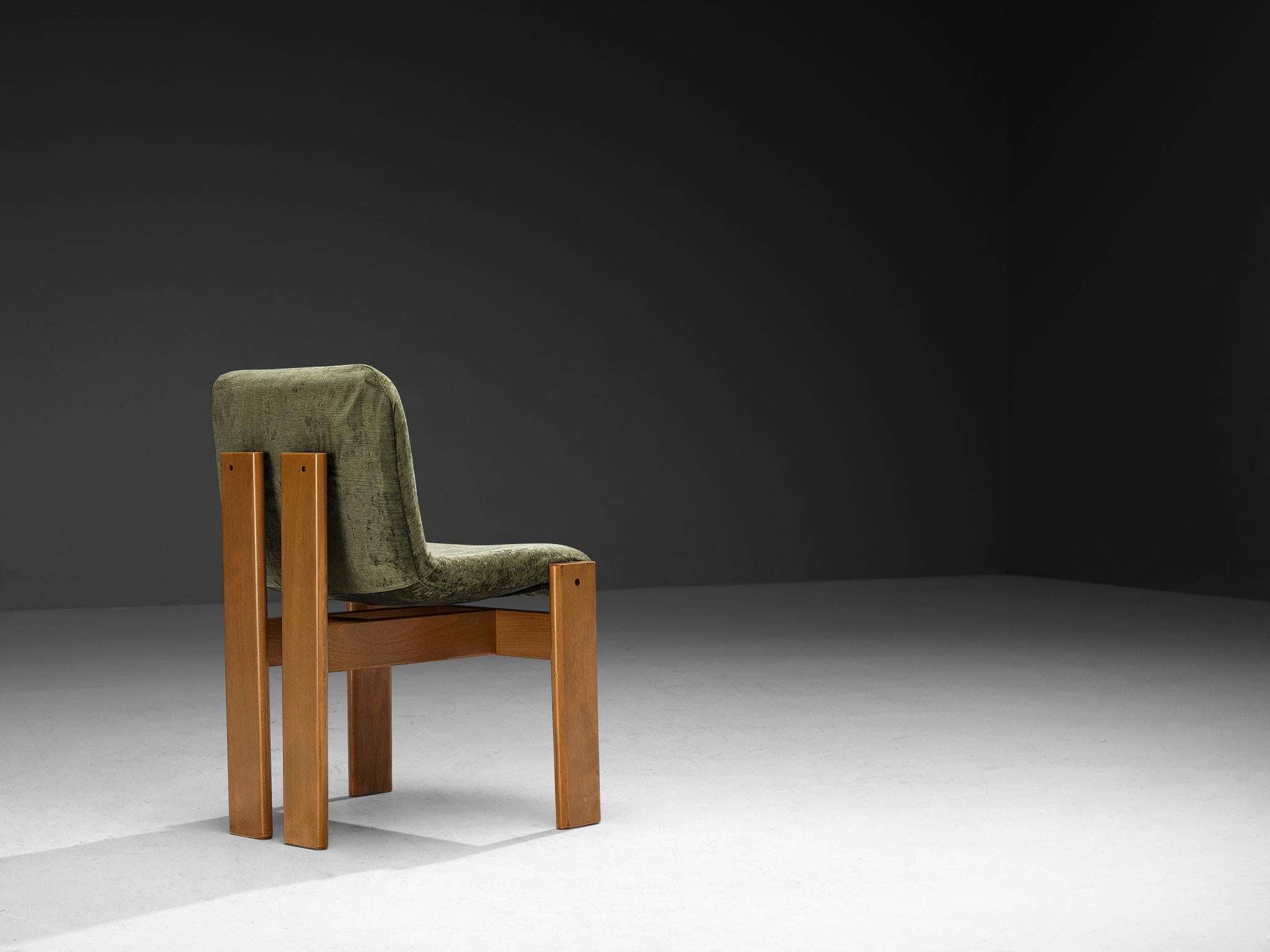 Set of Six Italian Dining Chairs in Olive Green Upholstery For Sale 5