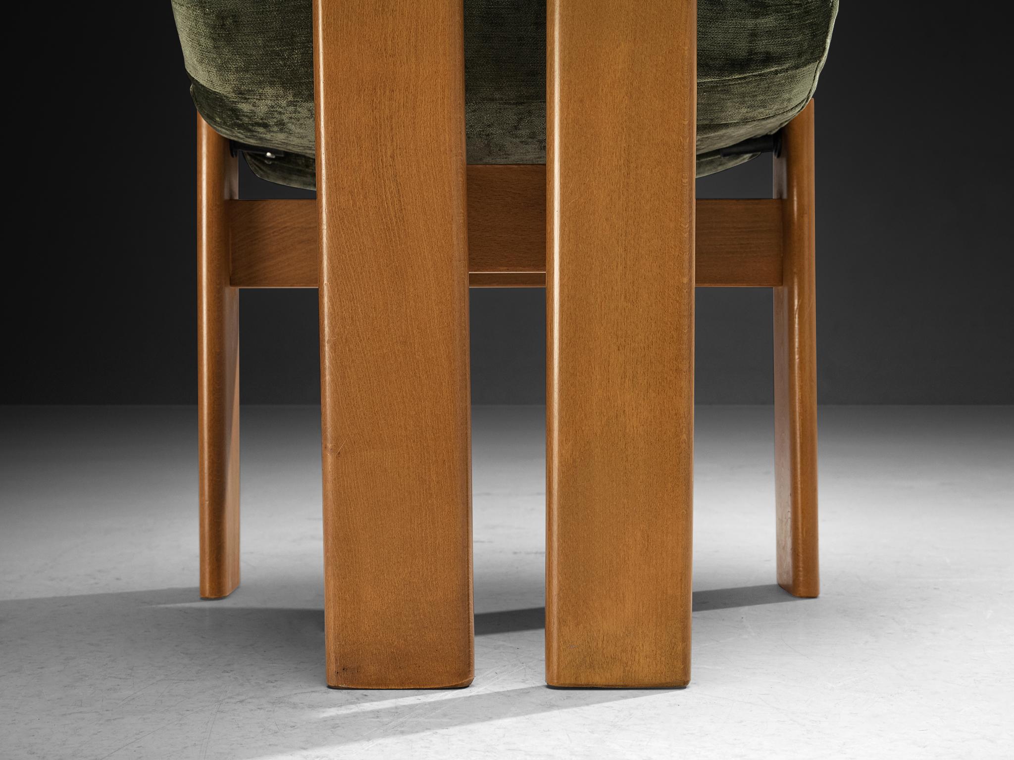 Set of Six Italian Dining Chairs in Olive Green Upholstery For Sale 6