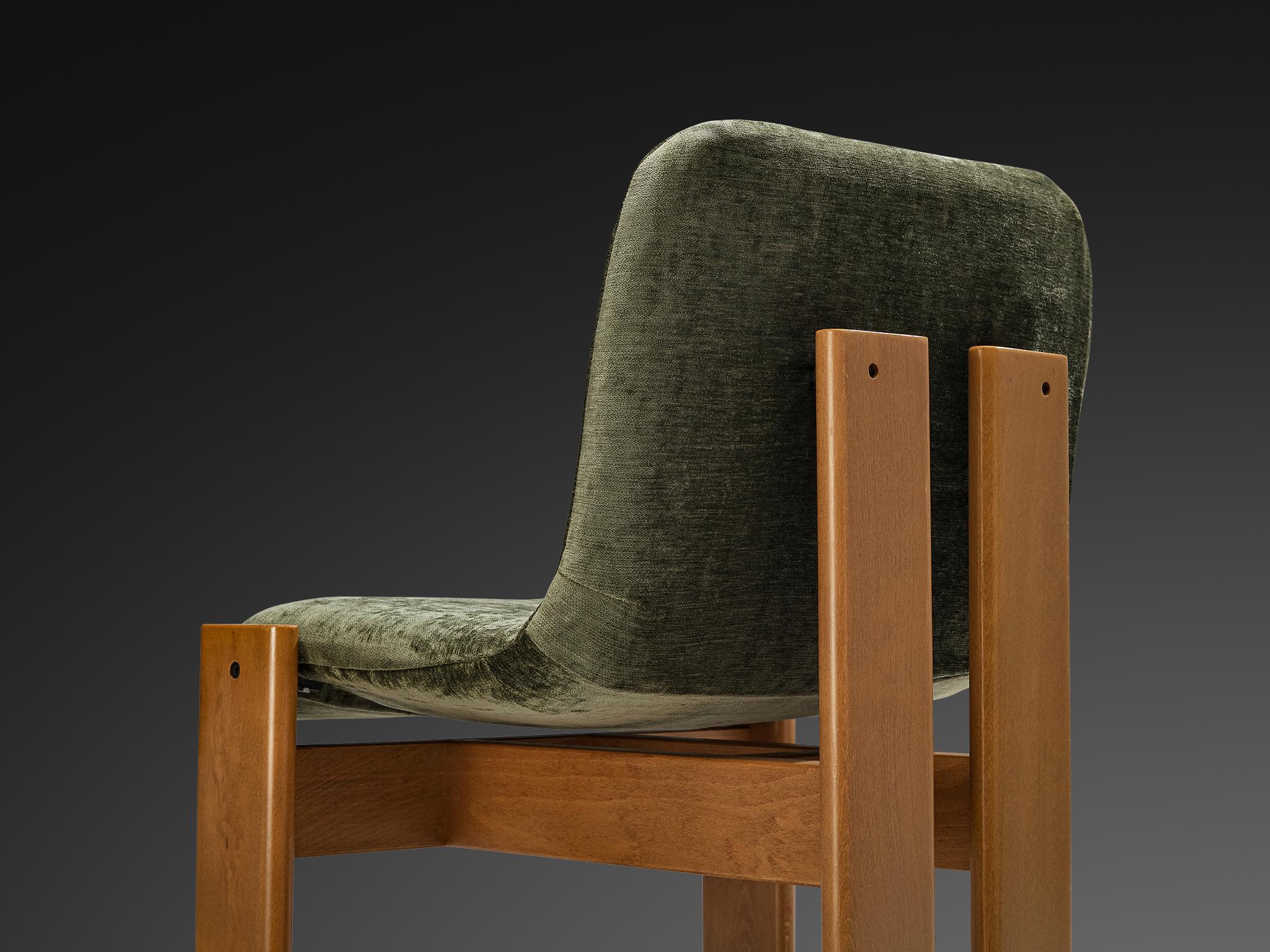 Mid-20th Century Set of Six Italian Dining Chairs in Olive Green Upholstery For Sale