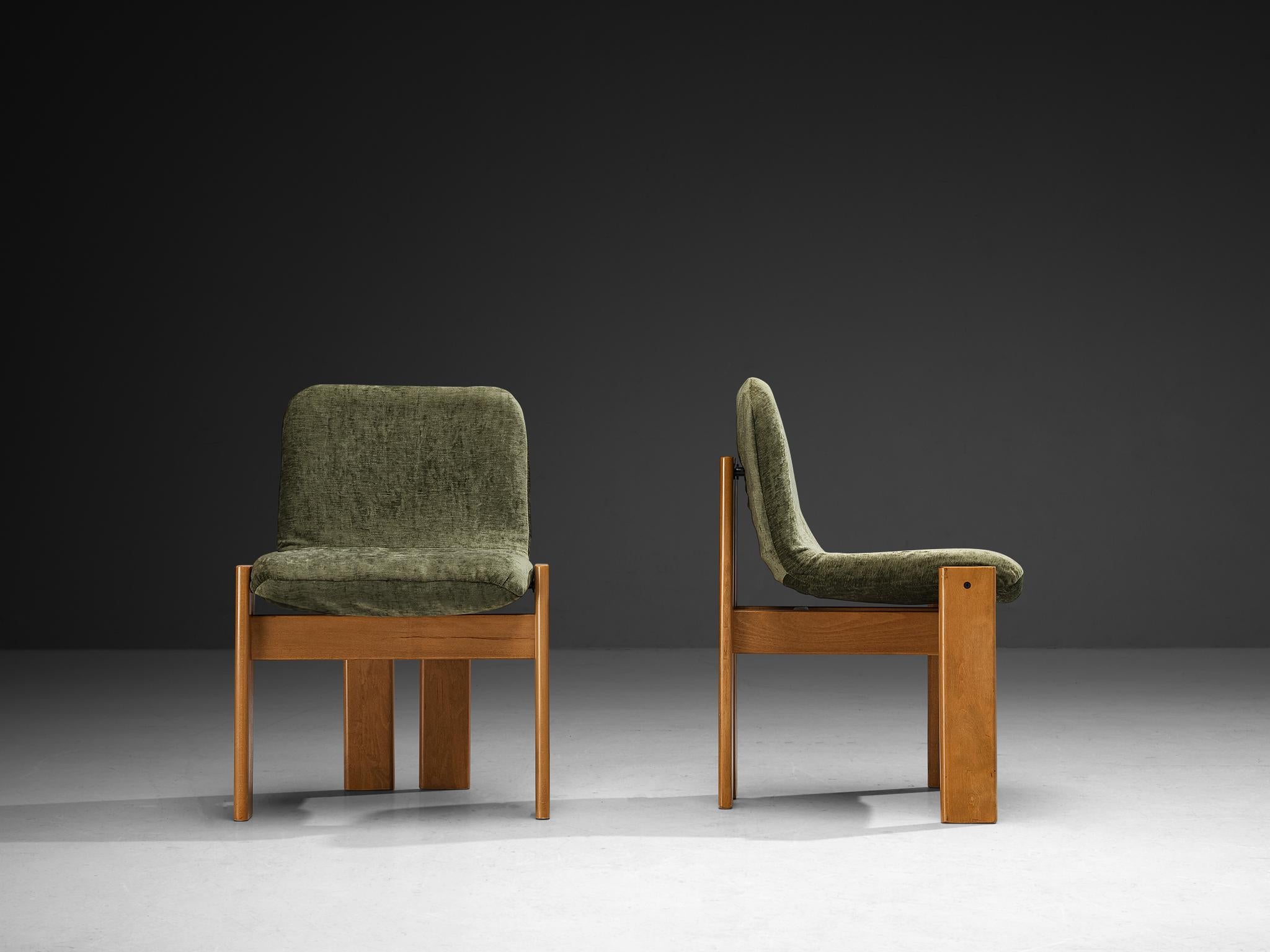 Set of Six Italian Dining Chairs in Olive Green Upholstery For Sale 2