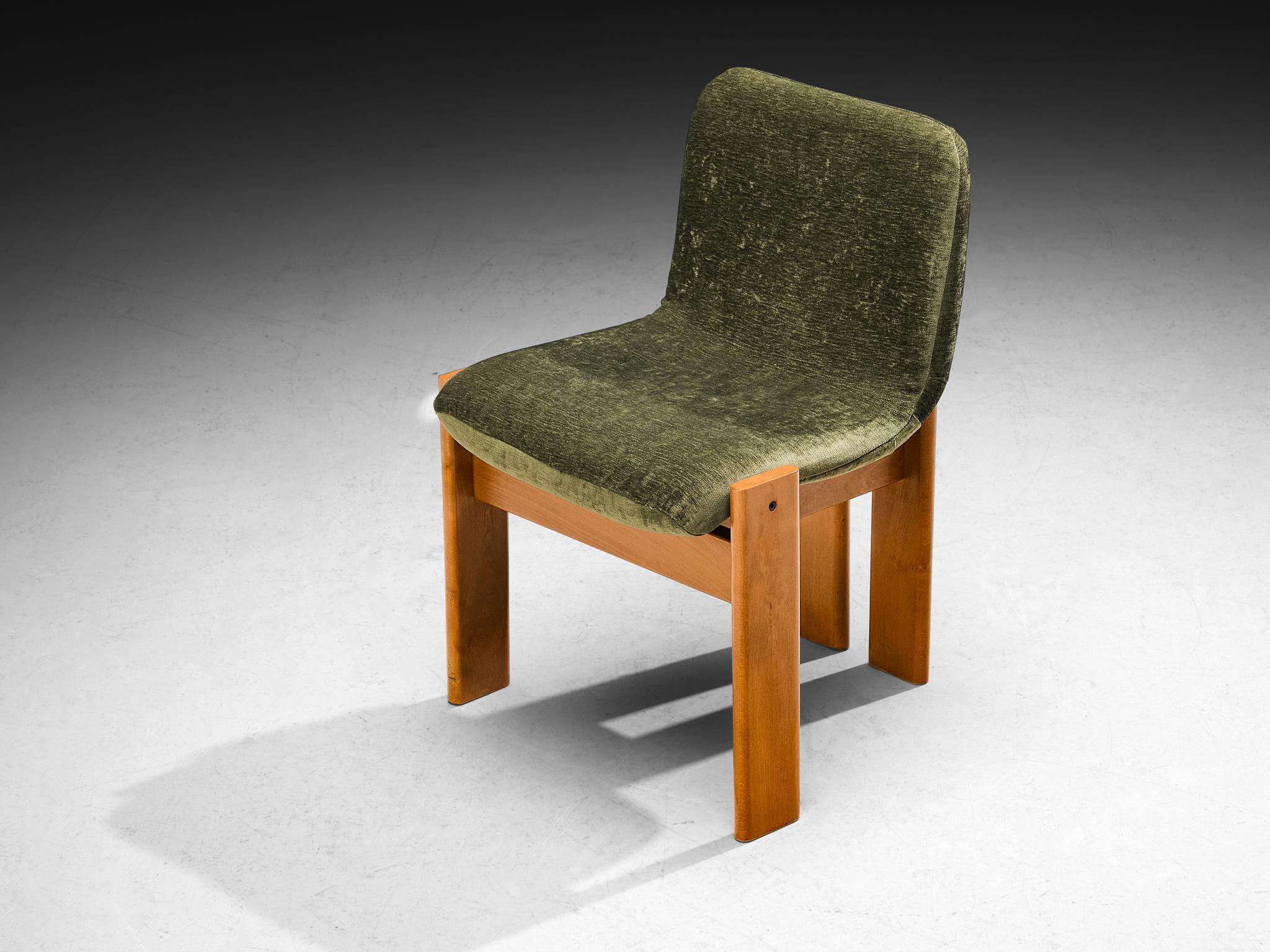 Set of Six Italian Dining Chairs in Olive Green Upholstery For Sale 3