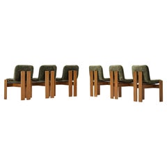 Set of Six Italian Dining Chairs in Olive Green Upholstery