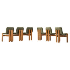 Juego de seis sillas de comedor italianas tapizadas en verde oliva