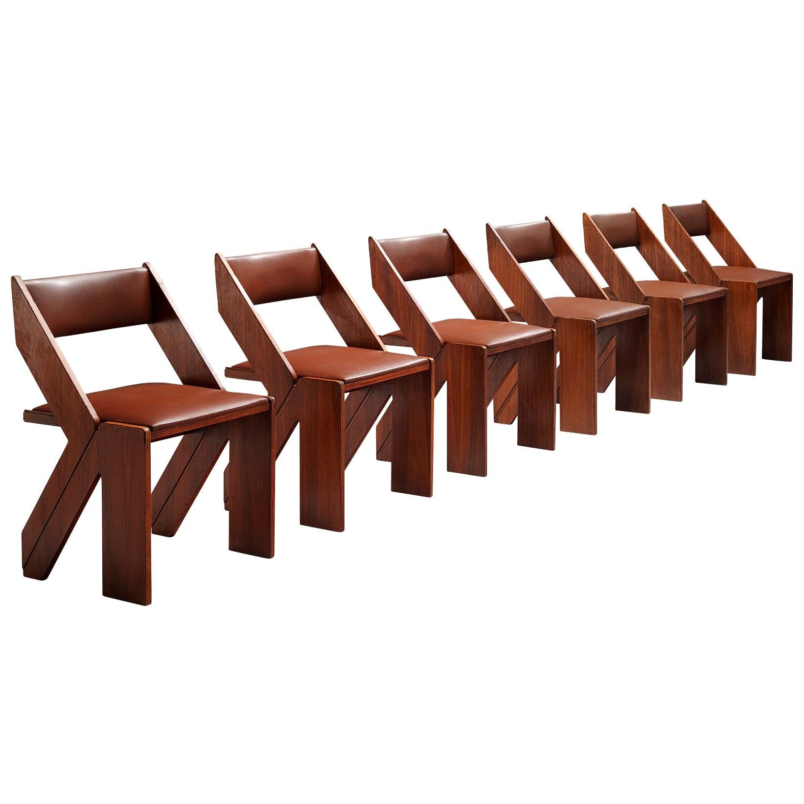 Set of Six Italian Dining Chairs in Rosewood