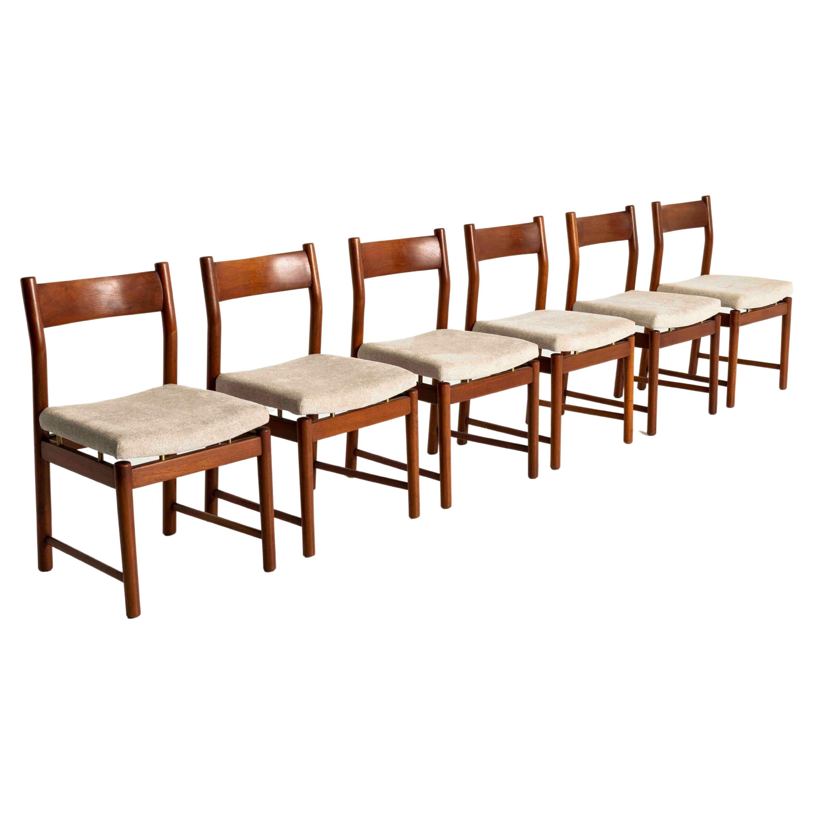 Set of Six Italian Dining Chairs in Teak and Brass by Ilmari Tapiovaara, 1960s