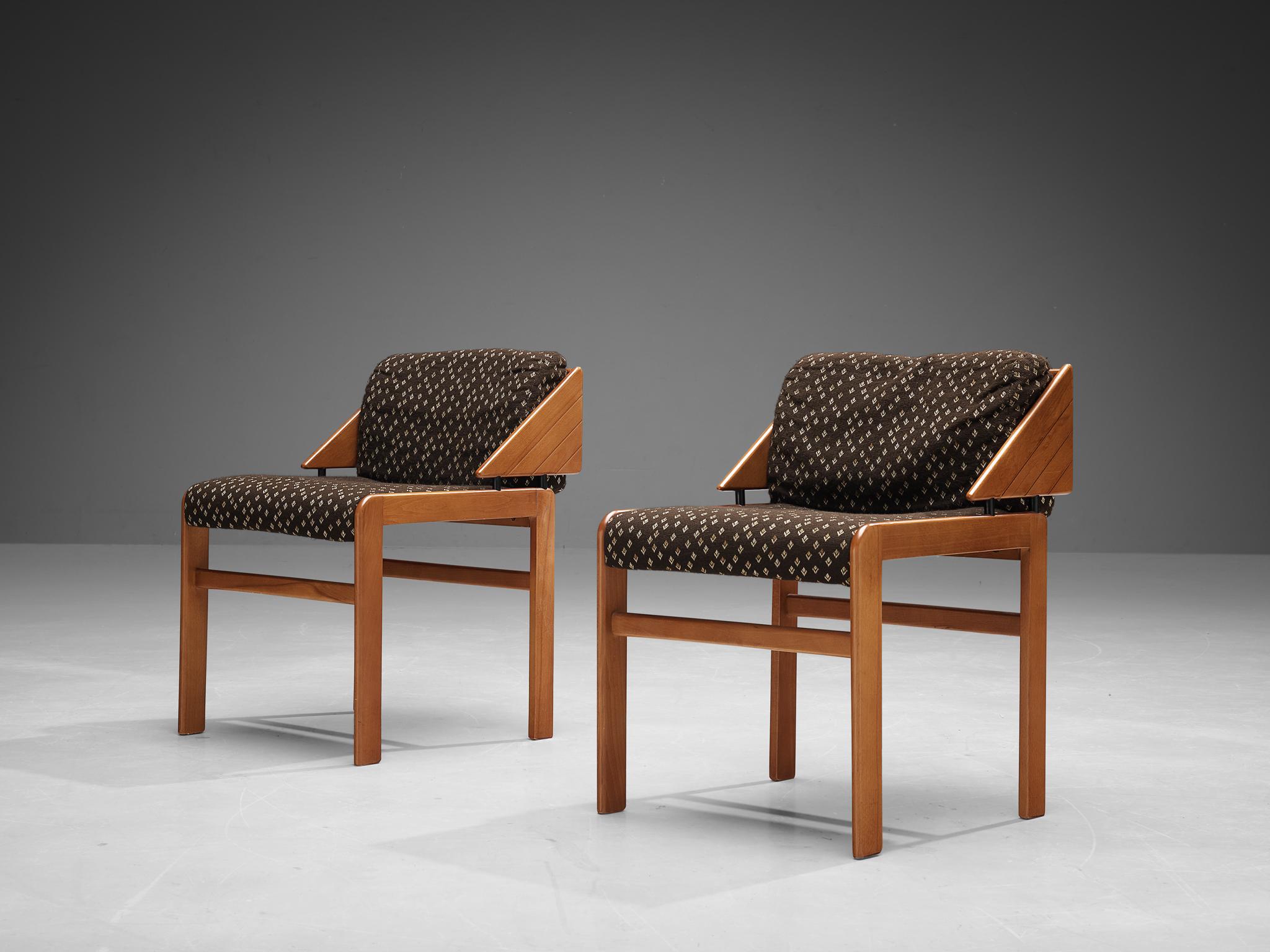 Post-Modern Set of Six Italian Dining Chairs with Geometrical Backrests