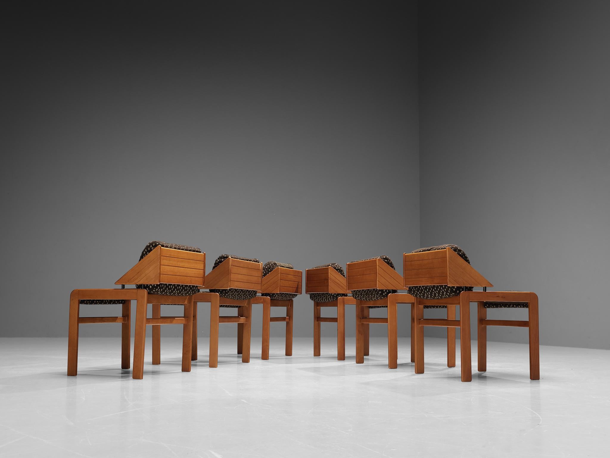 Late 20th Century Set of Six Italian Dining Chairs with Geometrical Backrests