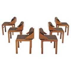 Set of Six Italian Dining Chairs with Geometrical Backrests