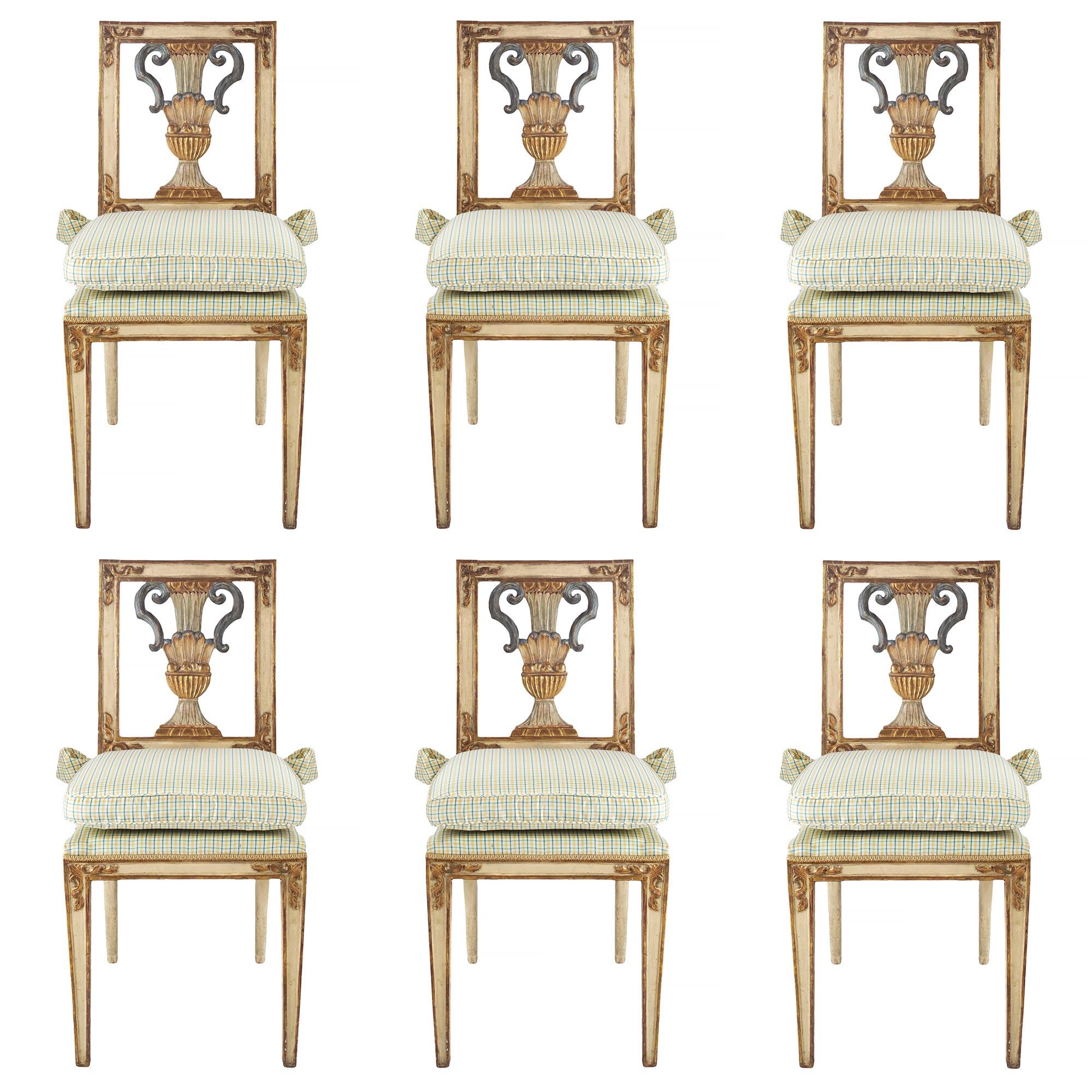 Set of Six Italian Early 19th Century Louis XVI St. Dining Chairs