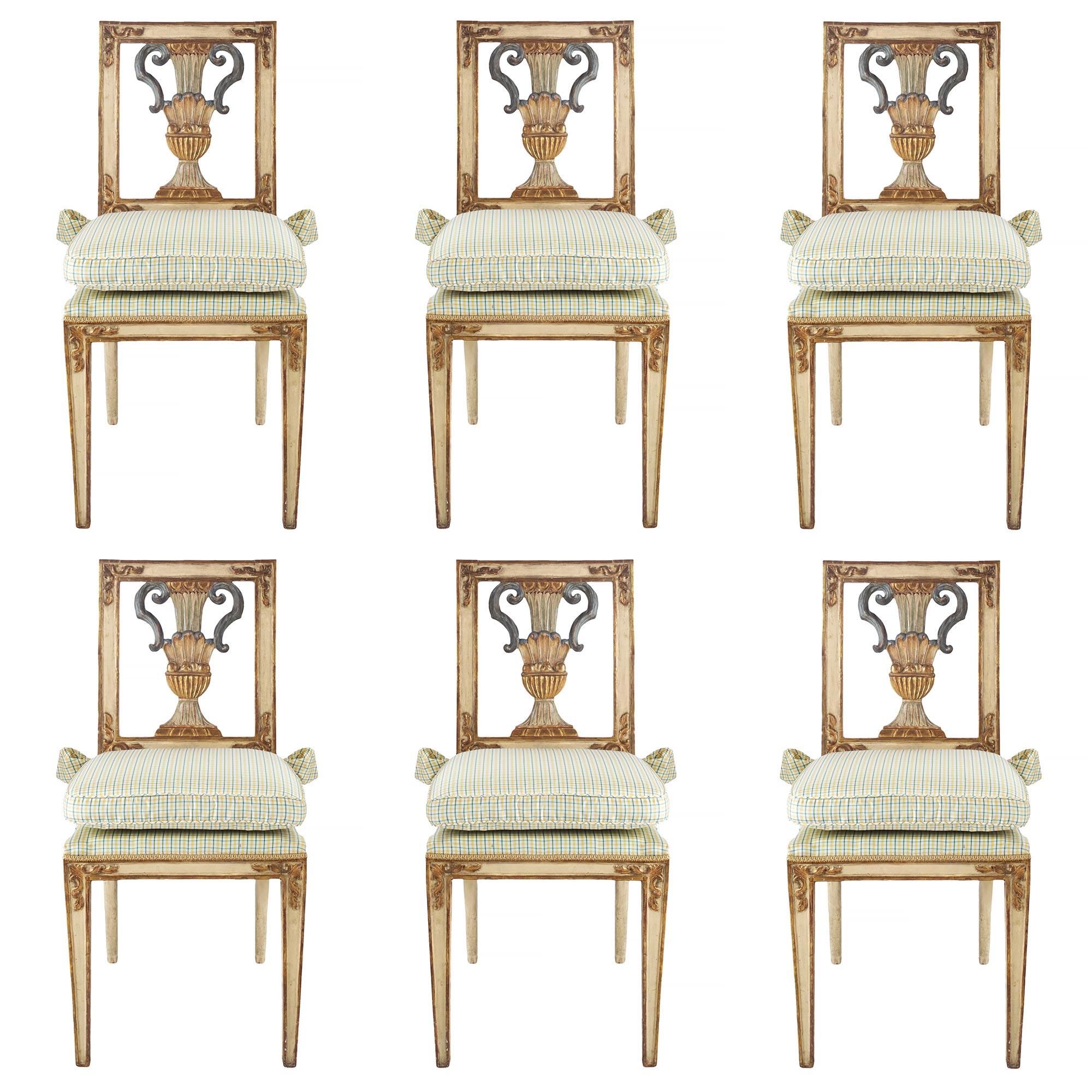 Set of Six Italian Early 19th Century Louis XVI St. Dining Chairs