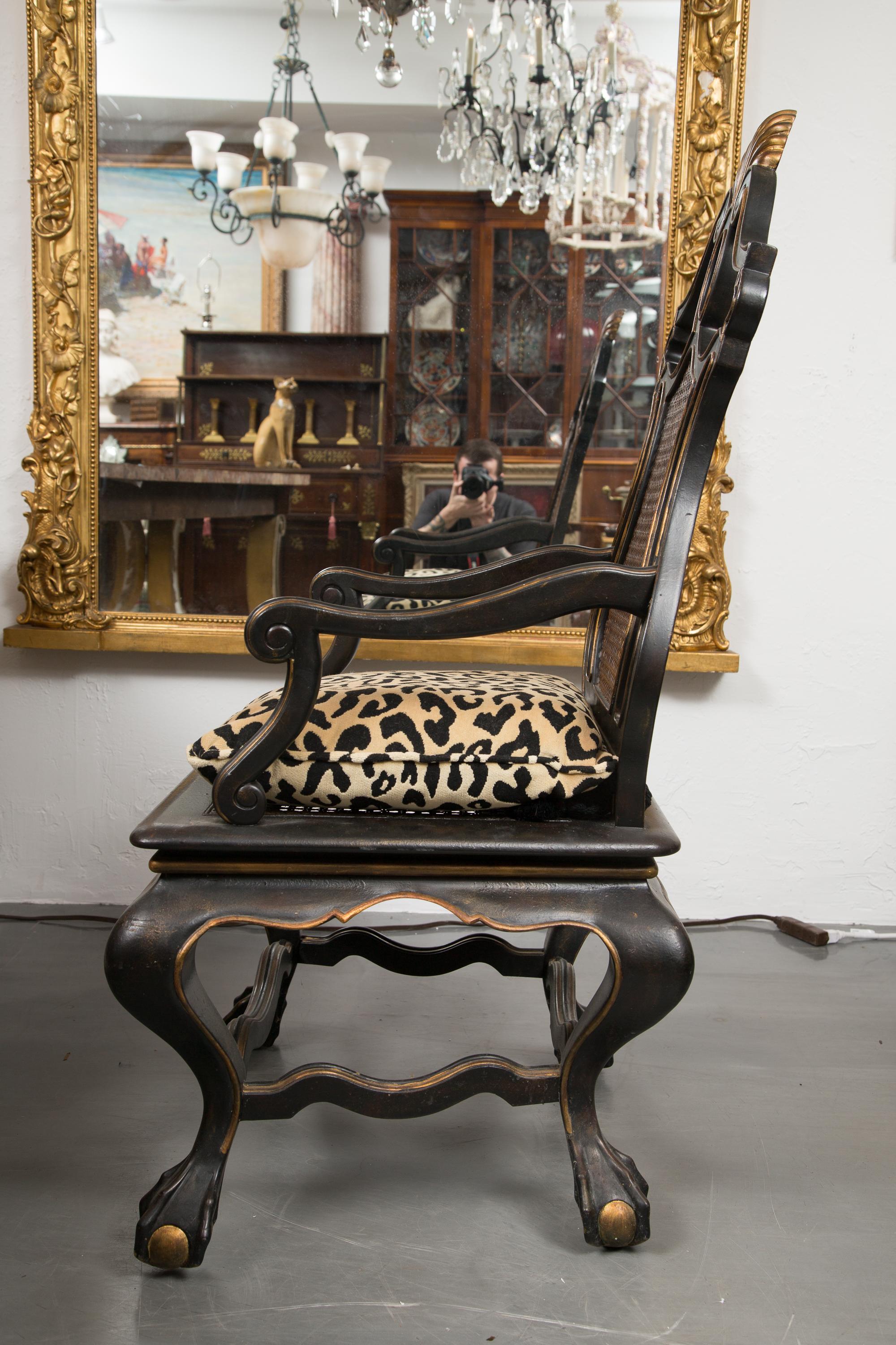 20th Century Set of two Italian Ebonized Chairs with Gilt Decoration