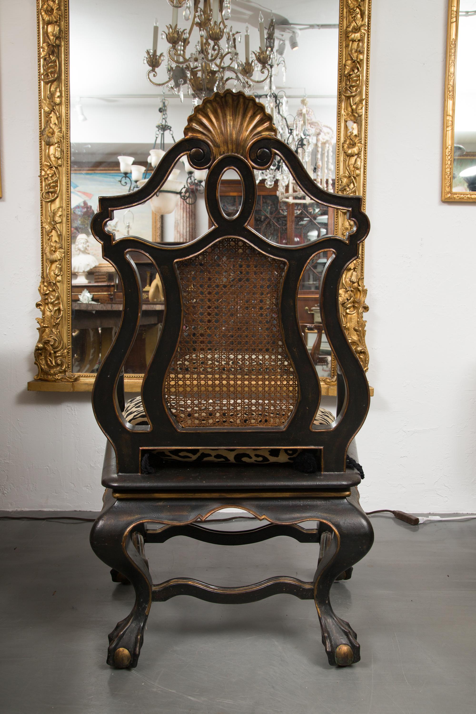 Wood Set of two Italian Ebonized Chairs with Gilt Decoration