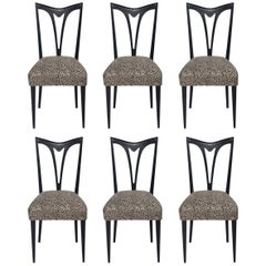 Vintage Set of Six Italian Ebonized Dining Chairs with Leopard Print Hair Hide Seats