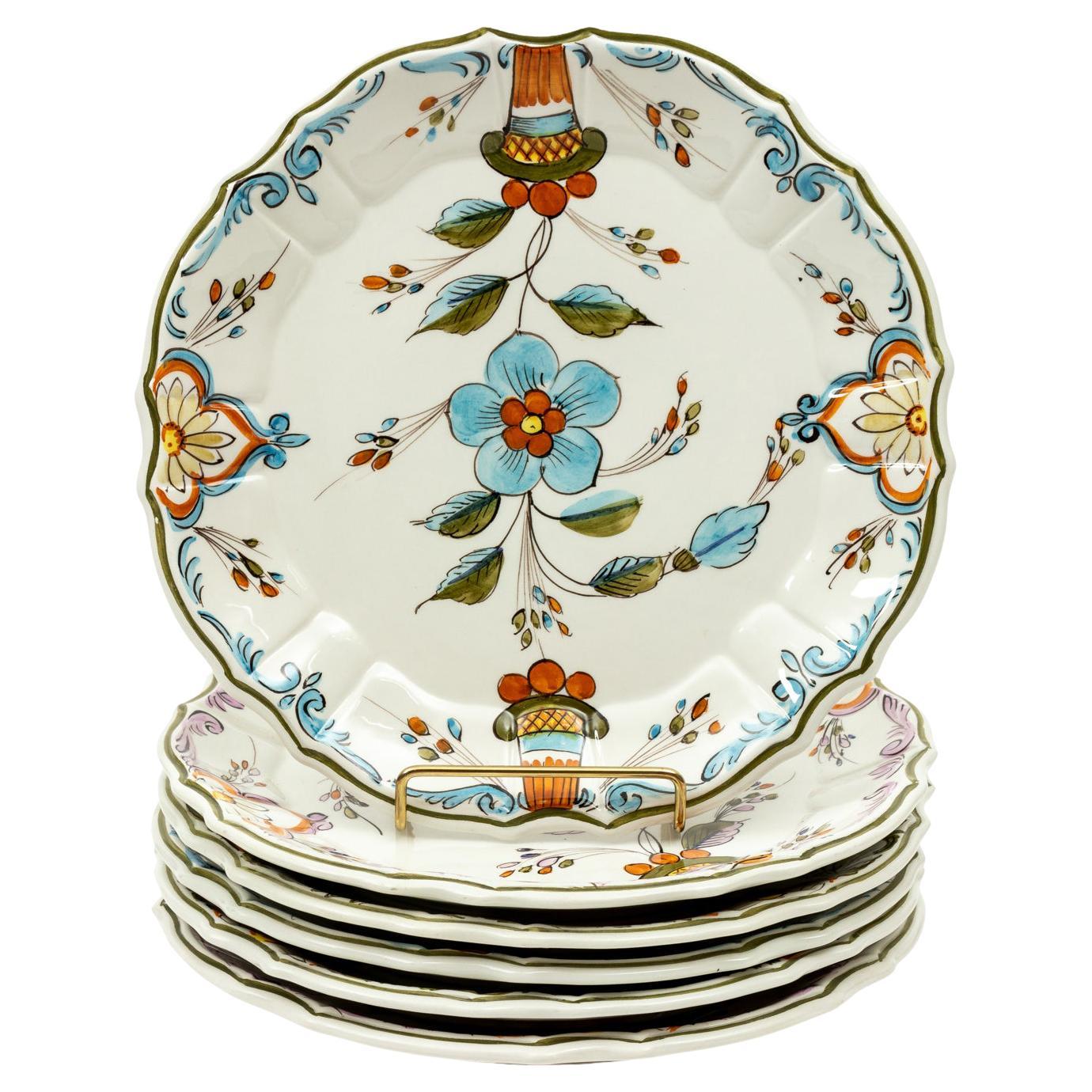 Set of Six Italian Floral Plates