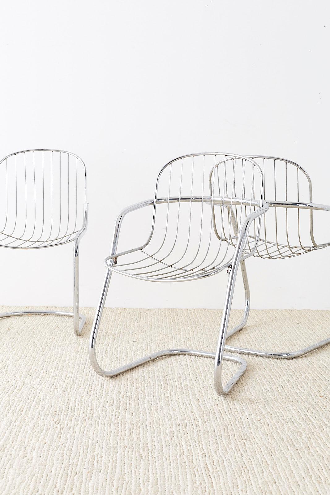 Set of Six Italian Gastone Rinaldi Chrome Cantilever Chairs In Fair Condition In Rio Vista, CA