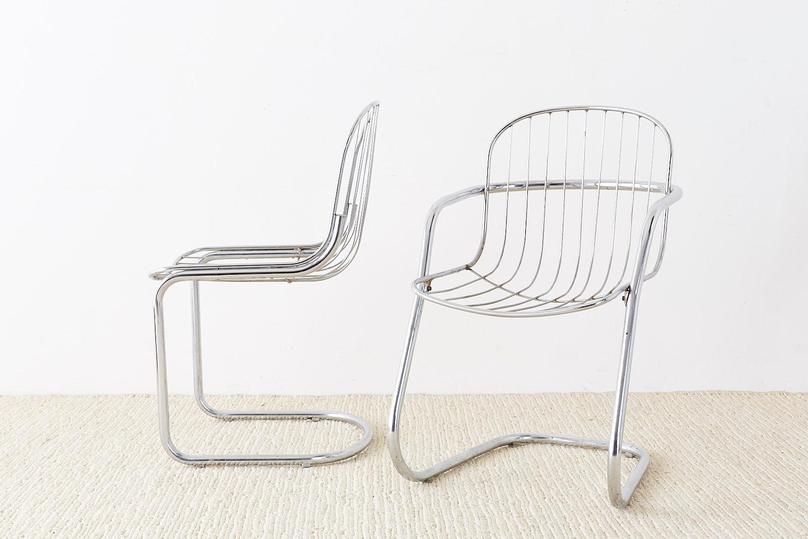 20th Century Set of Six Italian Gastone Rinaldi Chrome Cantilever Chairs
