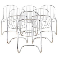 Set of Six Italian Gastone Rinaldi Chrome Cantilever Chairs