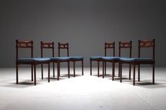 Set of Six Italian Gianfranco Frattini Style Walnut Dining Chairs, 1960s