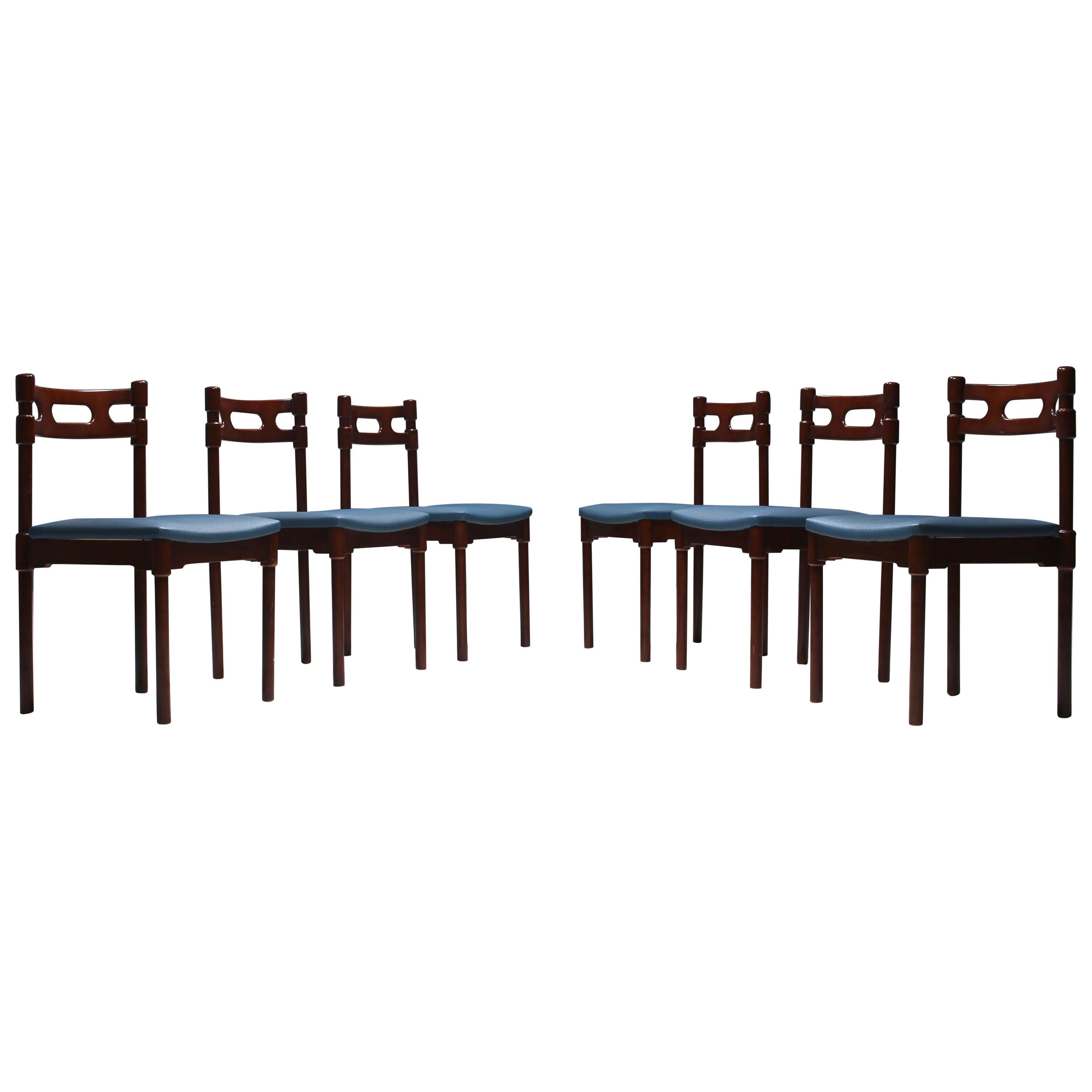 Set of Six Italian Gianfranco Frattini Style Walnut Dining Chairs, 1960s For Sale