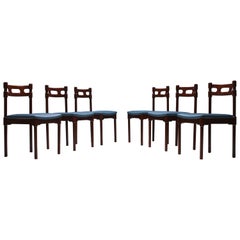 Set of Six Italian Gianfranco Frattini Style Walnut Dining Chairs, 1960s