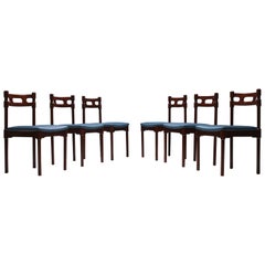 Set of Six Italian Gianfranco Frattini Style Walnut Dining Chairs, 1960s