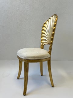 Set of Six Italian Gilded Wood Shell Back Dining Chairs