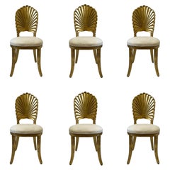 Set of Six Italian Gilded Wood Shell Back Dining Chairs