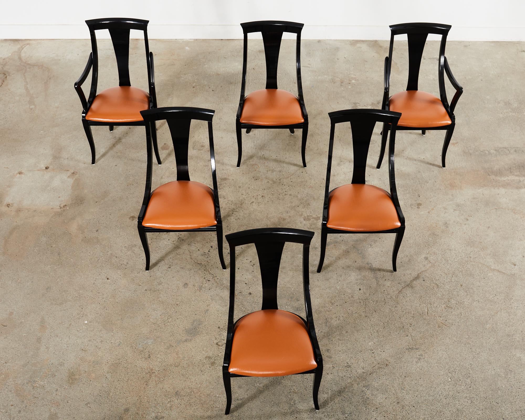 Post-Modern Set of Six Pietro Costantini Lacquered Gondola Dining Chairs For Sale