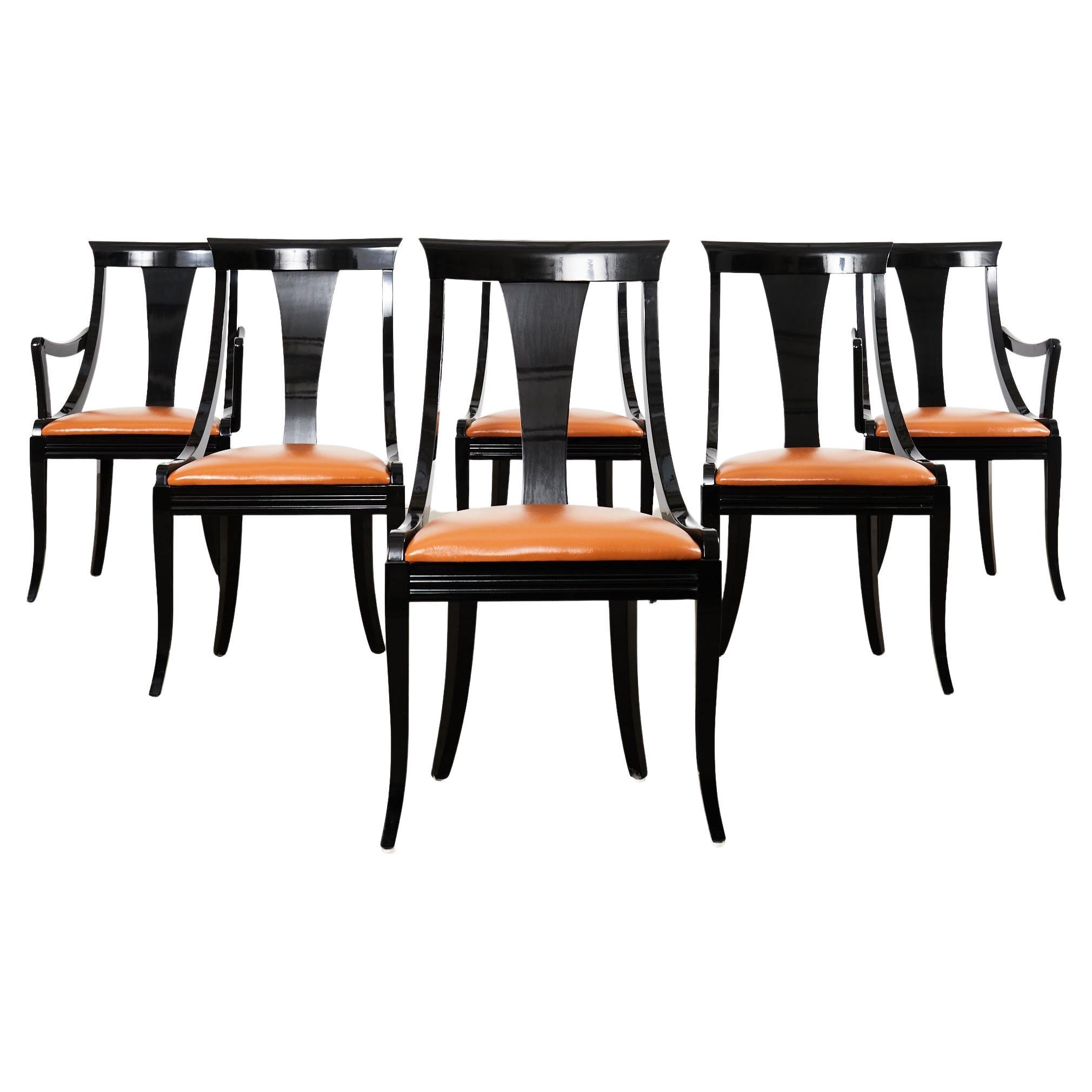 Set of Six Pietro Costantini Lacquered Gondola Dining Chairs For Sale