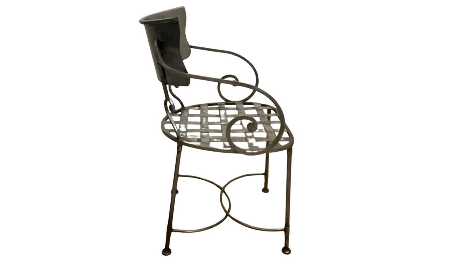Wrought Iron Set of Six Italian Hand Wrought Silver Steel Dining Armchairs For Sale