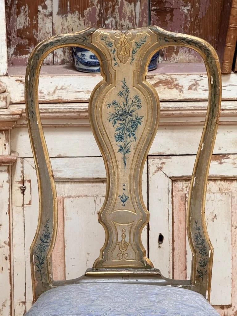 18th Century and Earlier Set of Six Italian Lacquered Rococo Dining Chairs, 18th Century
