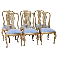 Set of Six Italian Lacquered Rococo Dining Chairs, 18th Century