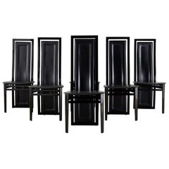 Set of Six Italian Lacquered Wood and Leather Modern Dining Chairs