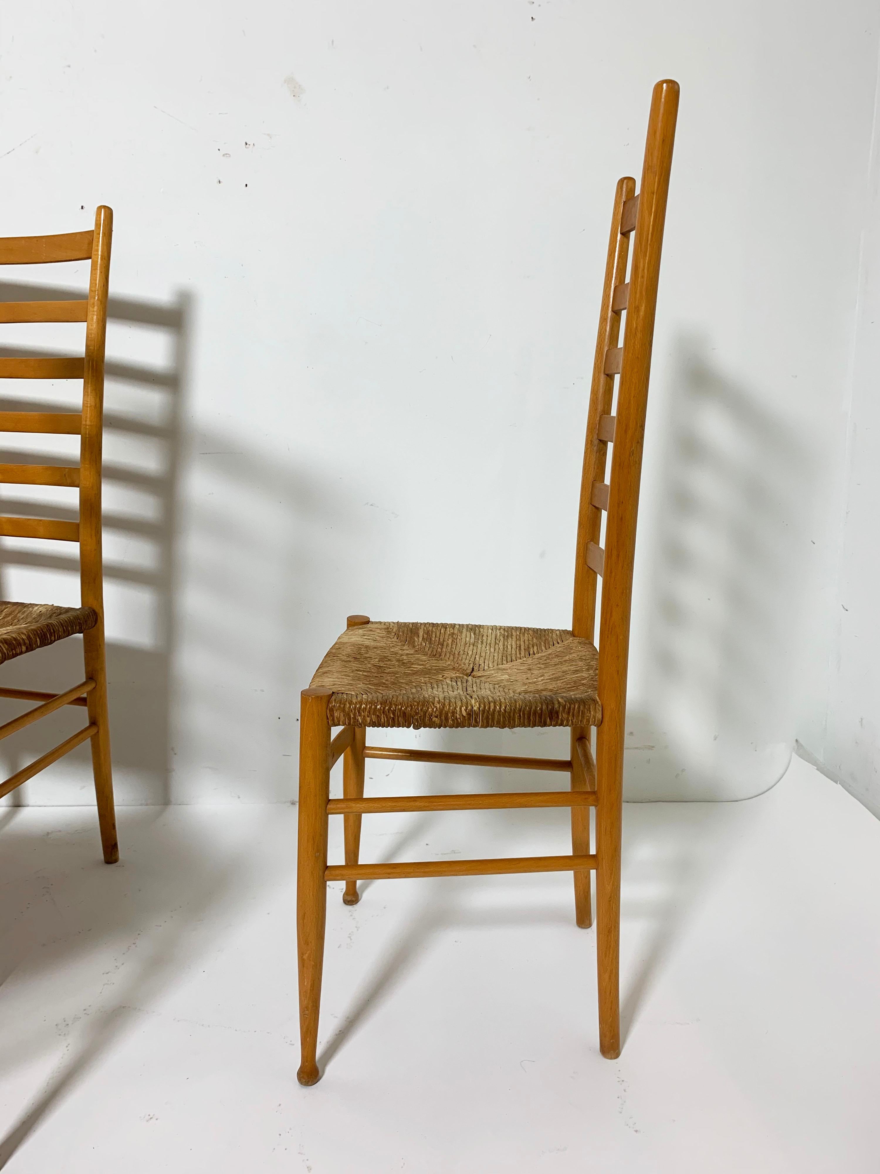 Mid-Century Modern Set of Six Italian Ladder Back Dining Chairs after Gio Ponti For Sale