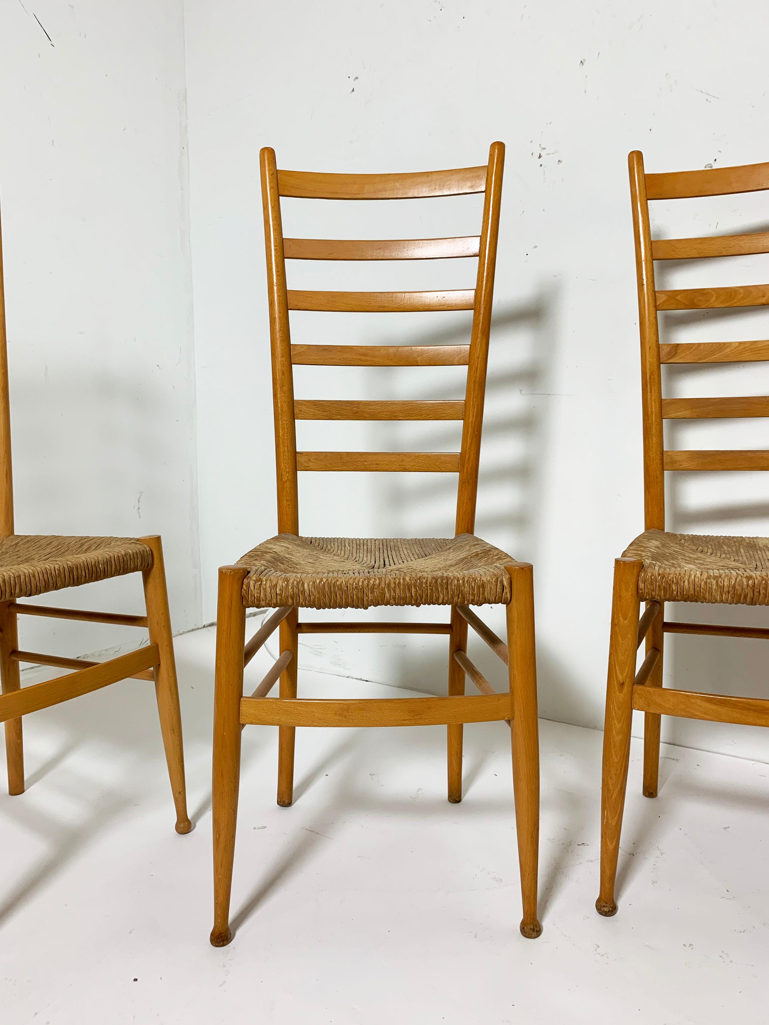 Set of Six Italian Ladder Back Dining Chairs after Gio Ponti For Sale 1