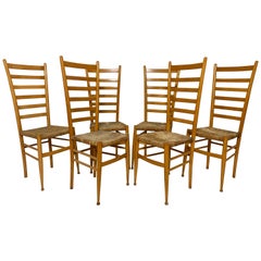 Vintage Set of Six Italian Ladder Back Dining Chairs after Gio Ponti