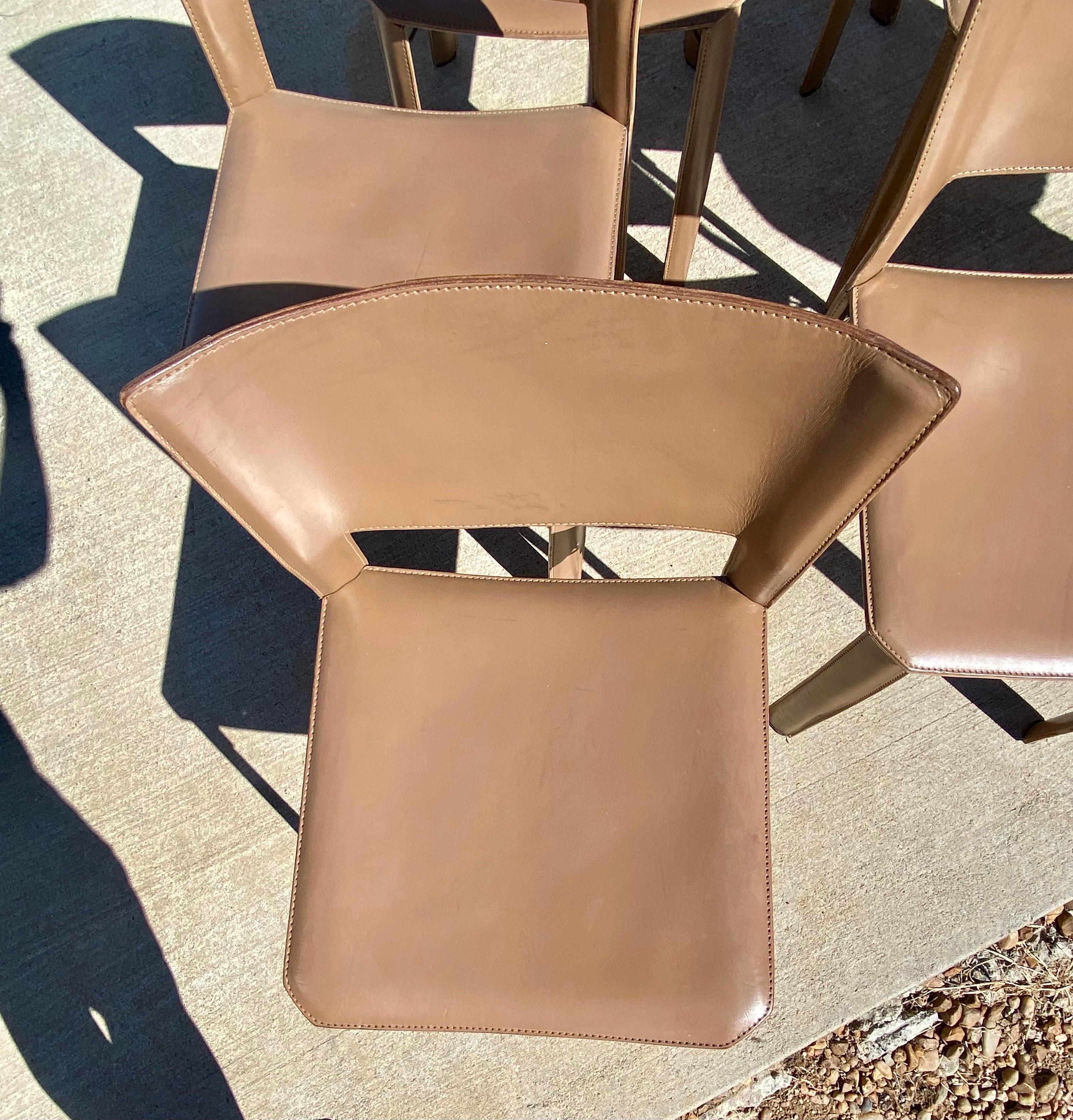 Set of Six Italian Leather Dining Chairs for Fasem International In Good Condition In San Antonio, TX