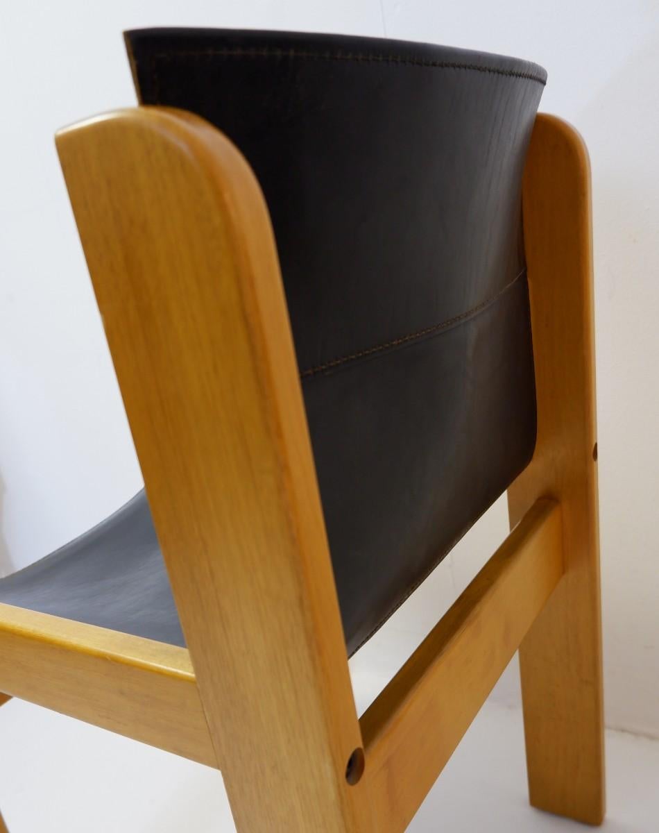 Set of Six Italian Leather Sling Chairs by Ibisco, 1970s In Good Condition In Brussels, BE