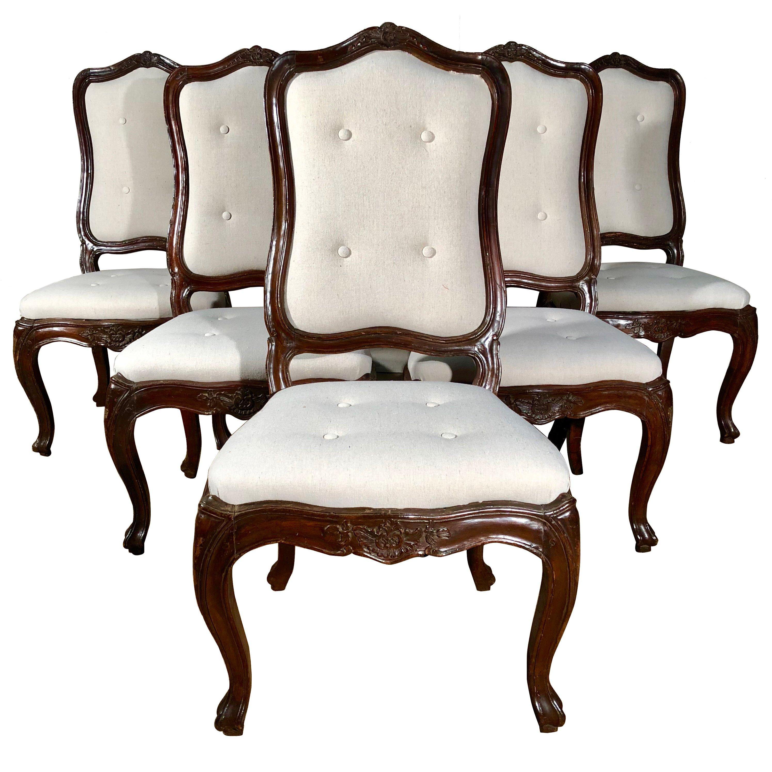 Set of Six Italian Louis XV Style Dining Chairs, circa 1800