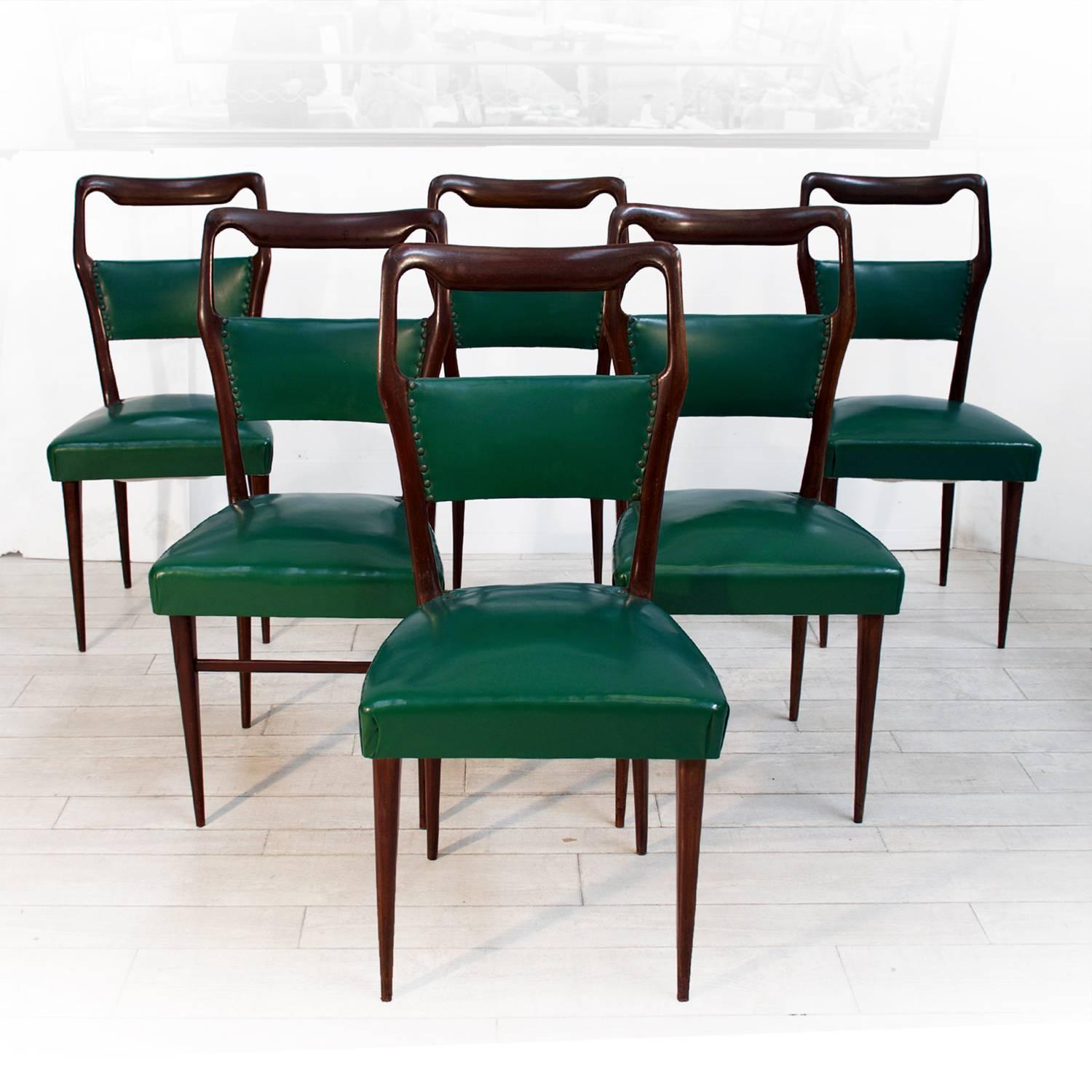 Mid-Century Modern Mid-Century Italian Mahogany Dining Chairs by Vittorio Dassi, 1950s