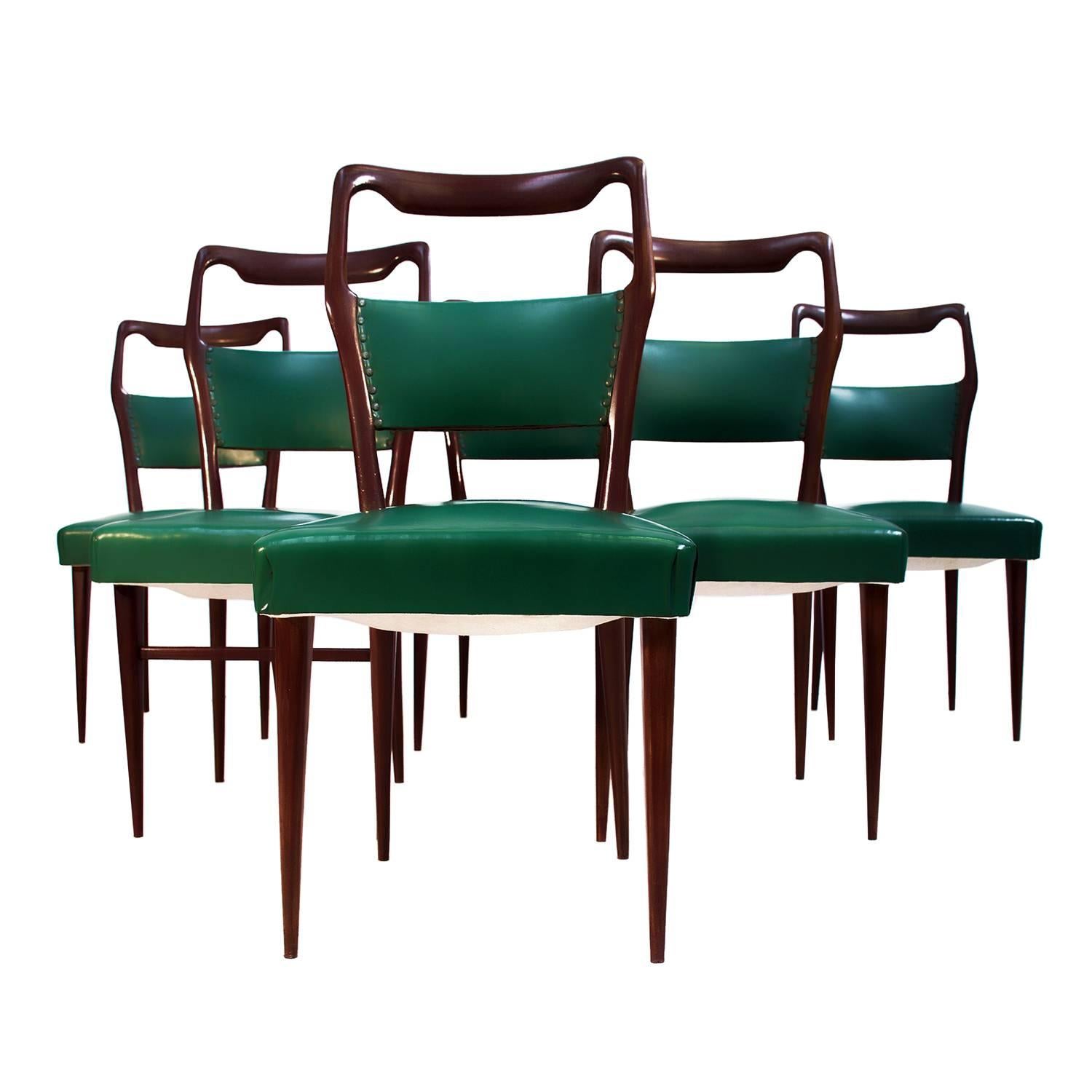 Mid-Century Italian Mahogany Dining Chairs by Vittorio Dassi, 1950s