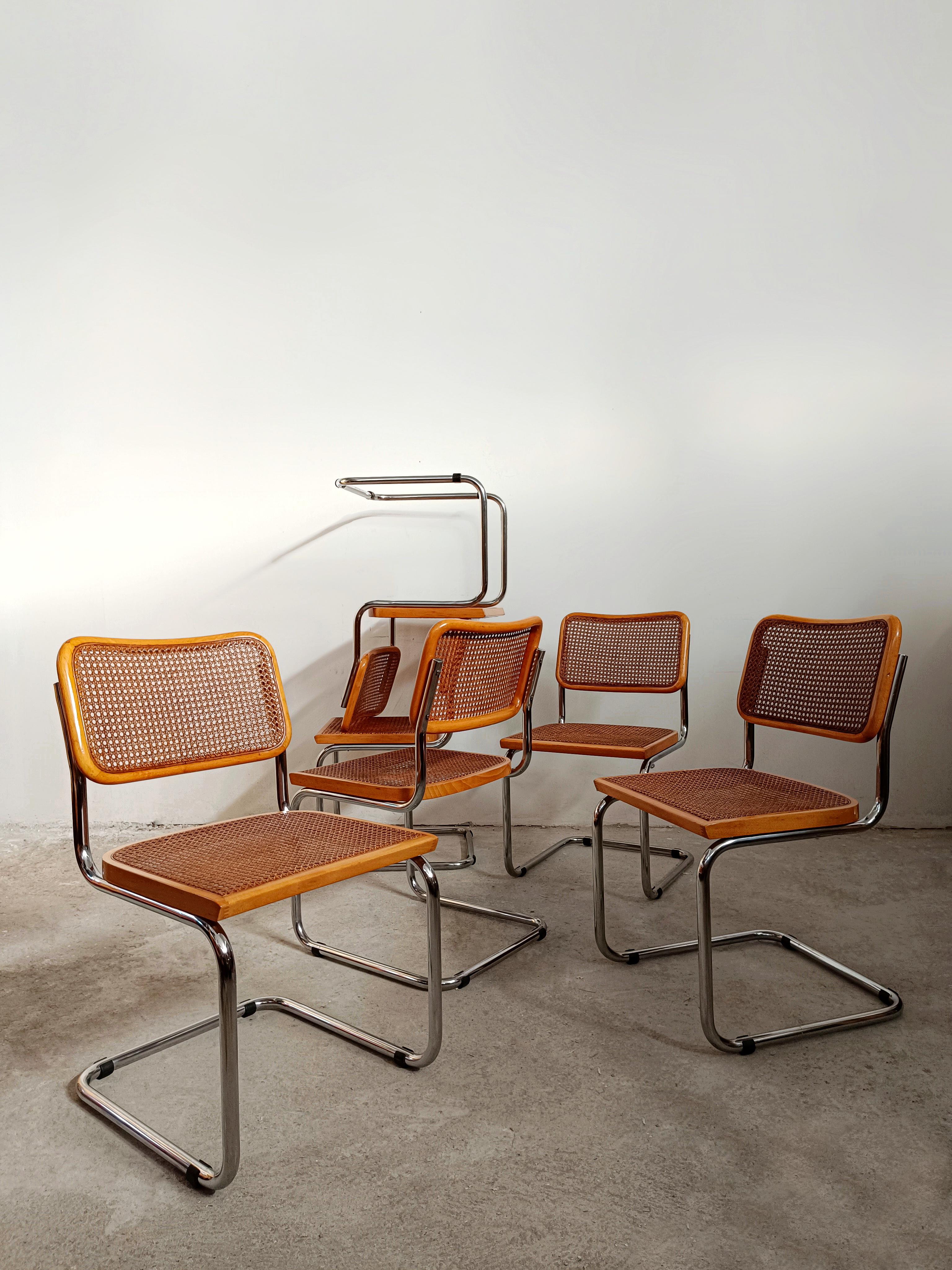 Set of six Italian Mid Century Cesca chairs in Vienna Straw and beech Wood , 70s 11