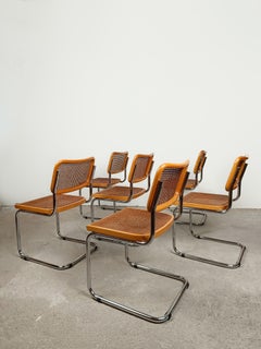 Ensemble de six chaises Cesca italiennes du milieu du siècle en bois de paille et de hêtre de Vienne, années 70