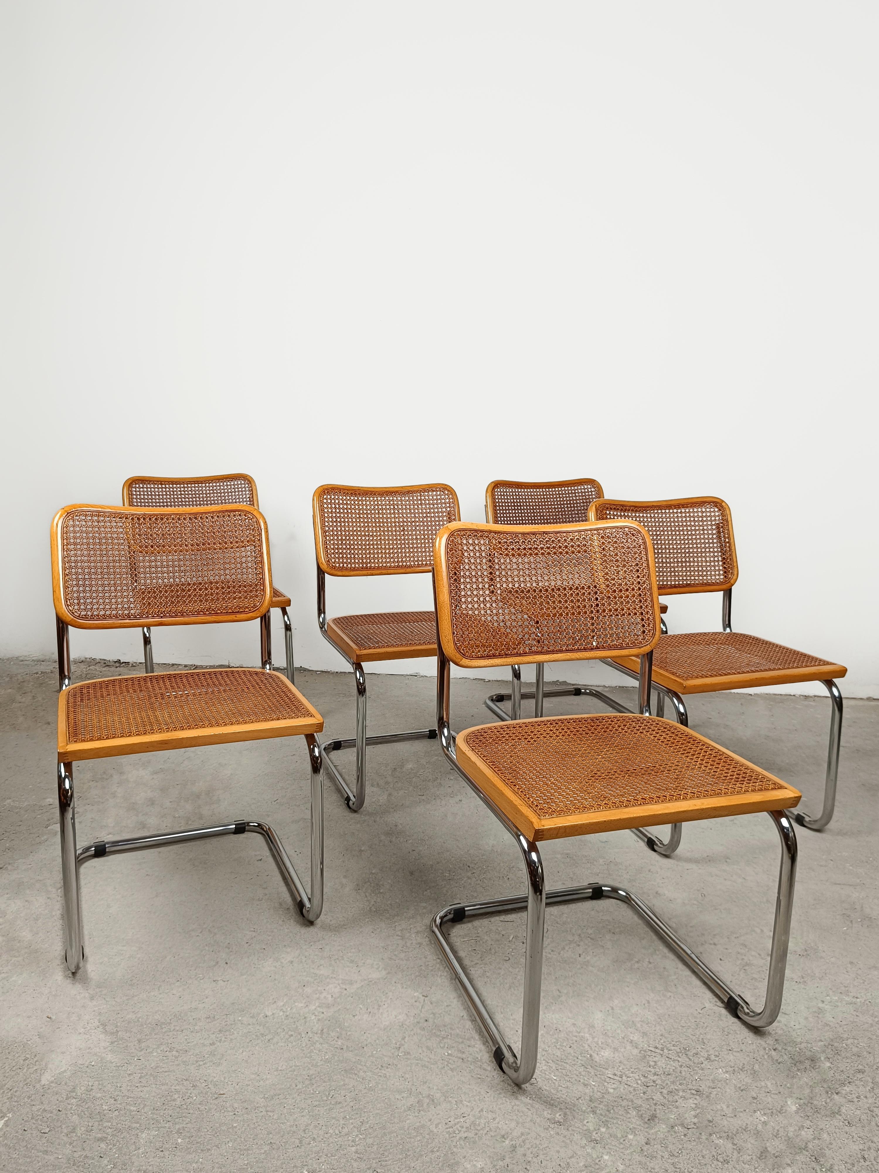 Mid-Century Modern Set of six Italian Mid Century Cesca chairs in Vienna Straw and beech Wood , 70s