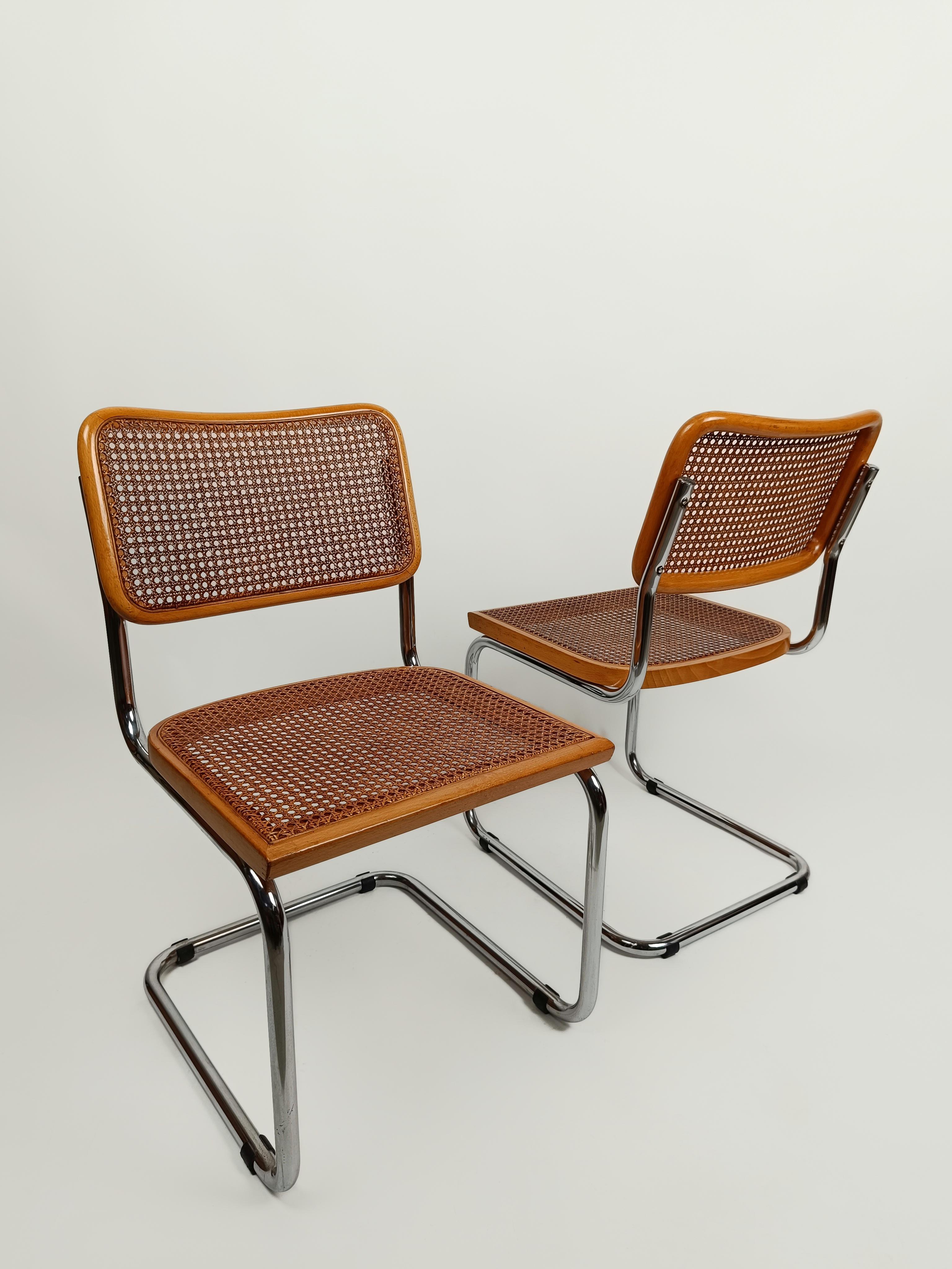 Ensemble de six chaises Cesca italiennes du milieu du siècle en bois de paille et de hêtre de Vienne, années 70 1