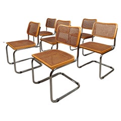 Set of six Italian Mid Century Cesca chairs in Vienna Straw and beech Wood , 70s