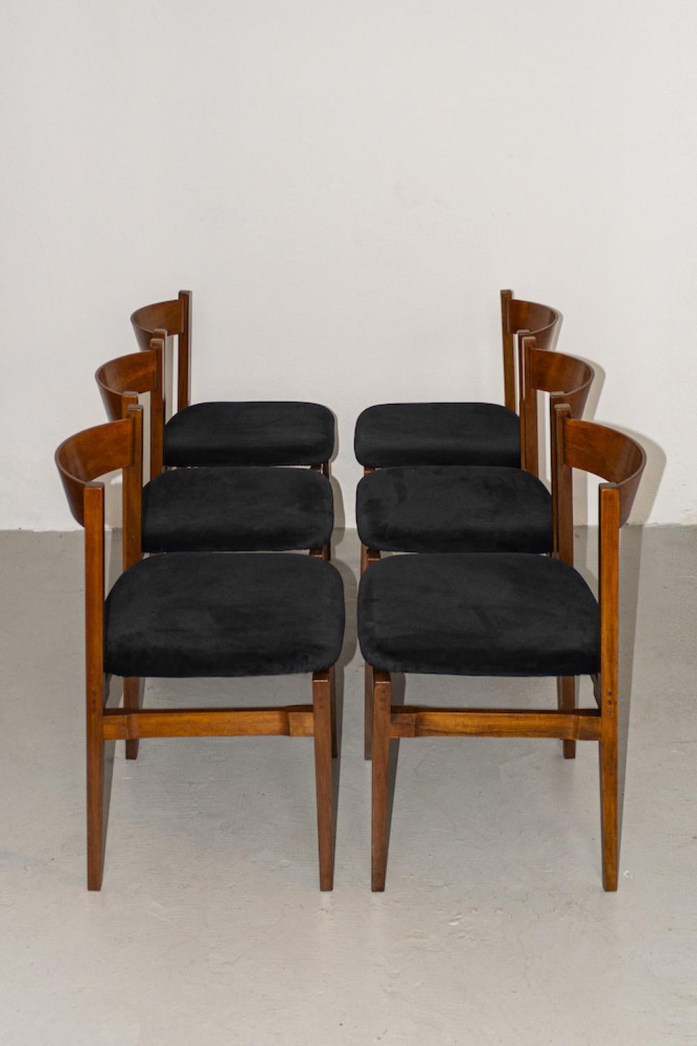 Suede Set of six Italian Mid Century Dining Chairs by Gianfranco Frattini for Cassina