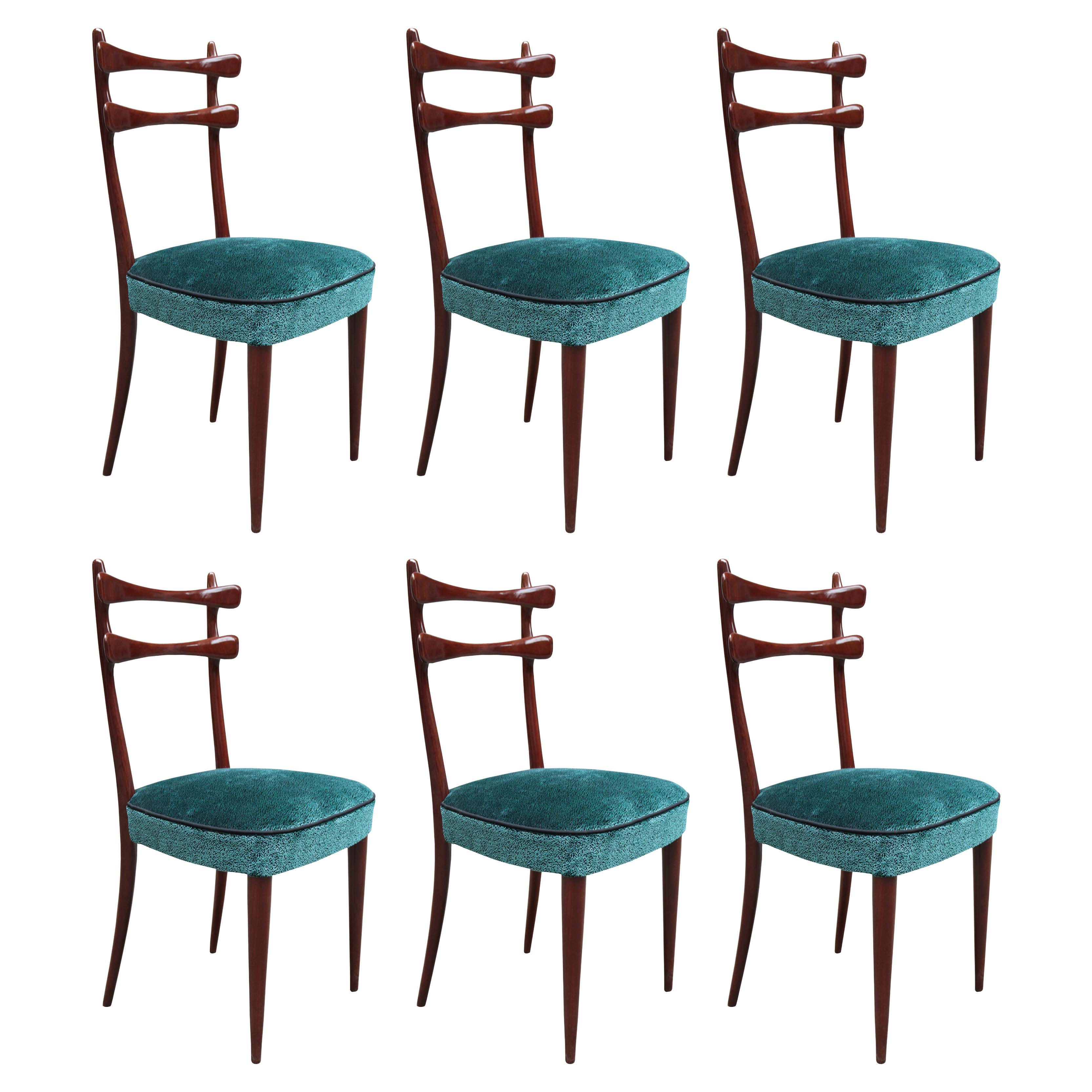 Set of Six Italian Mid-Century Dining Chairs For Sale