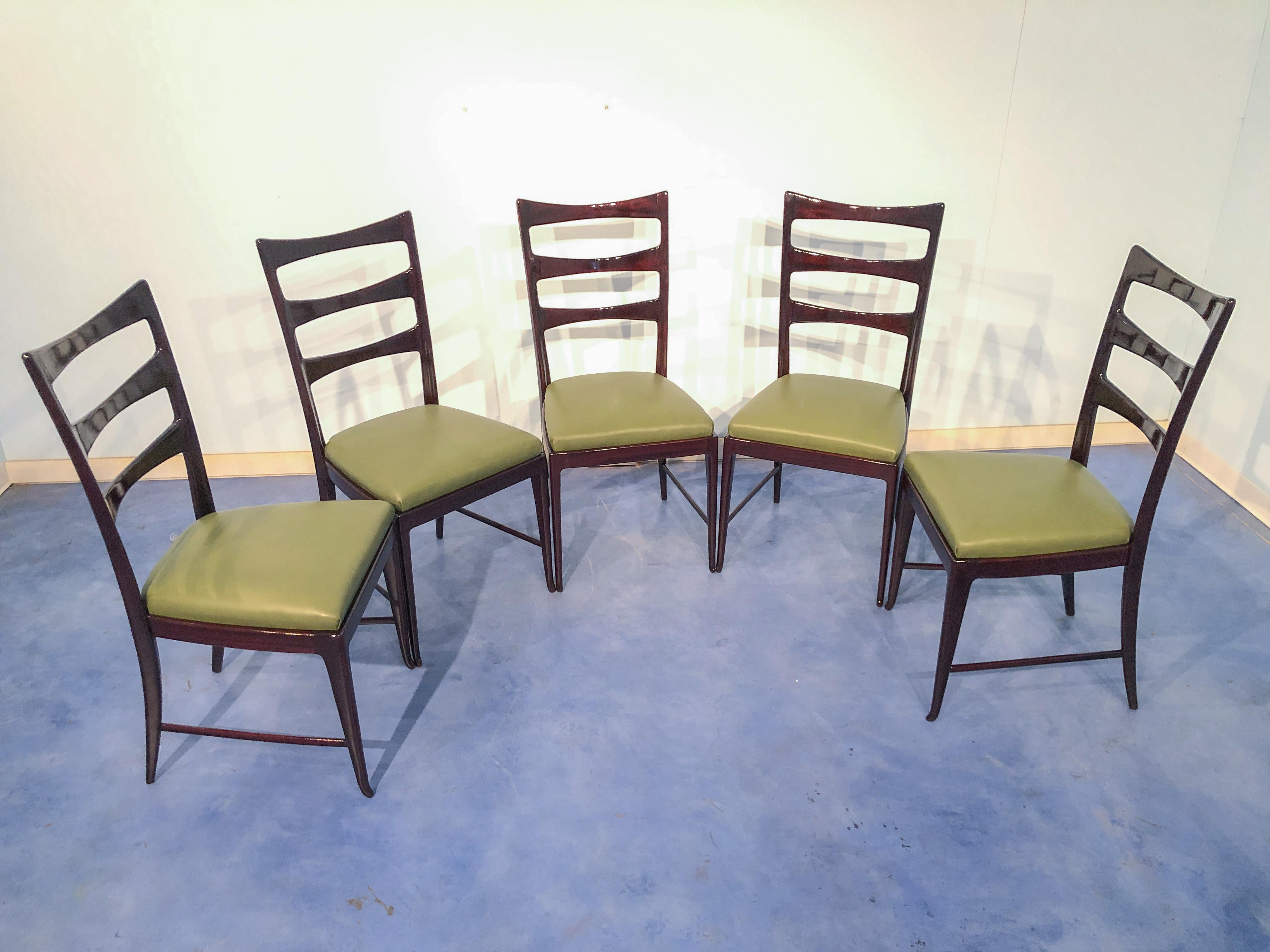 Set of Six Italian Mid Century Dining Room Mahogany Chairs by Vittorio Dassi For Sale 7